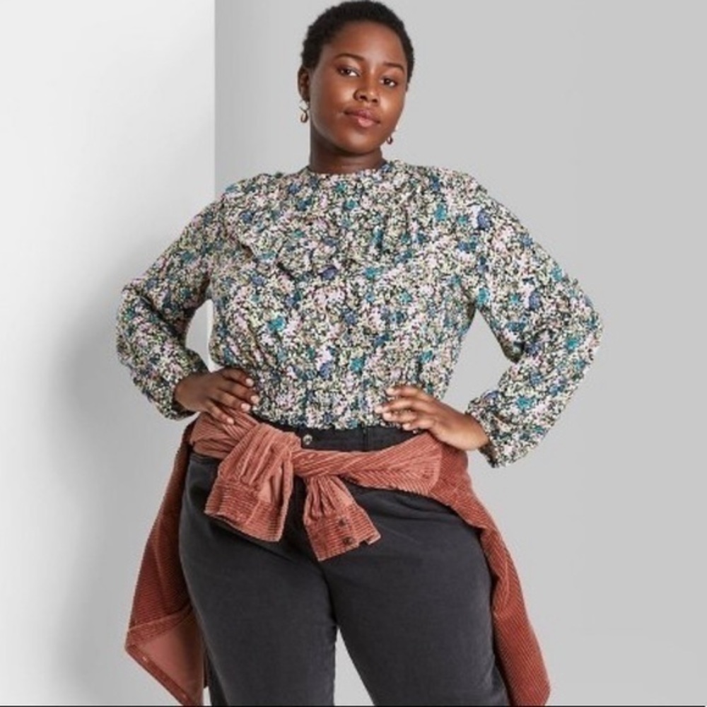 floral print long sleeve smocked waist ruffle